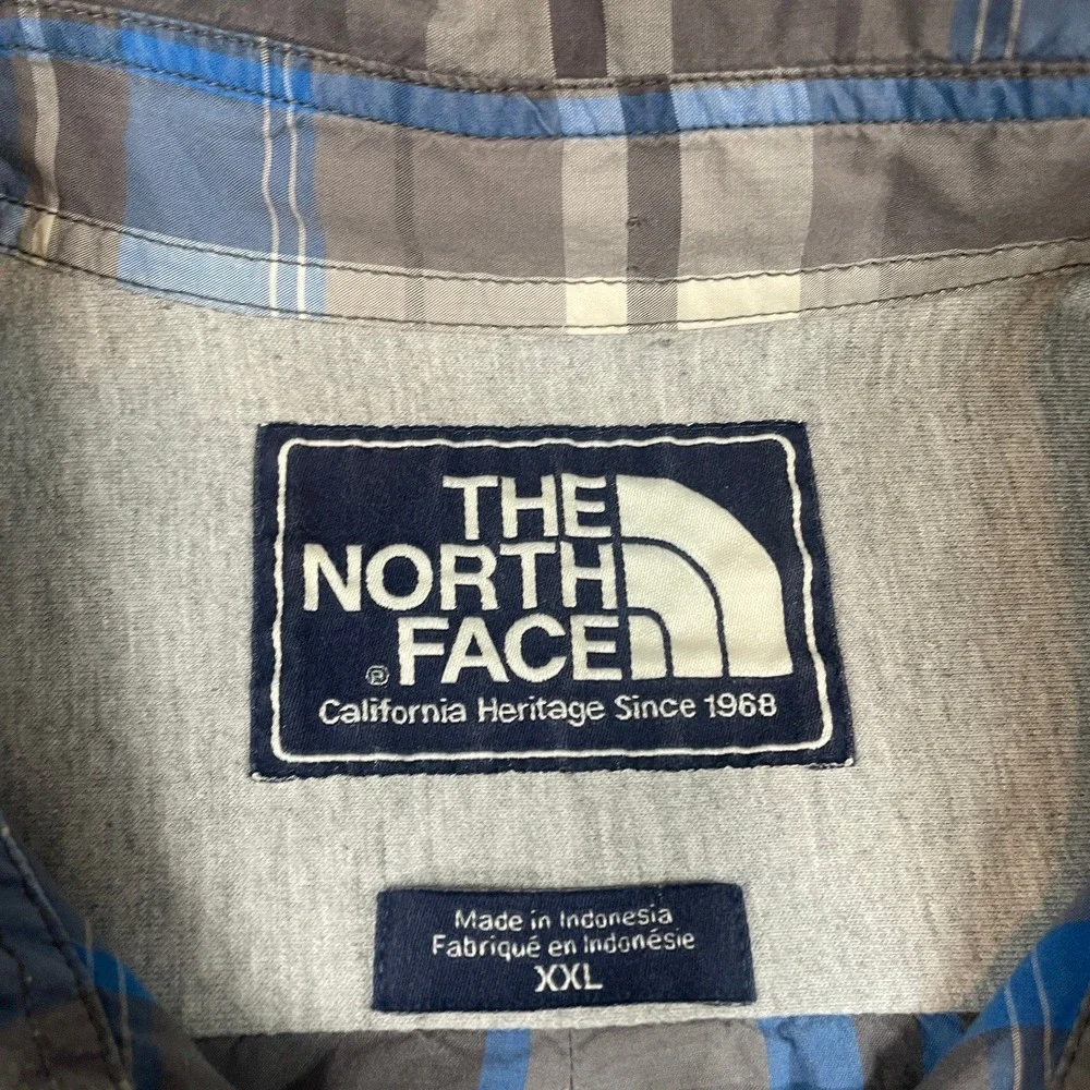 The North Face Mens Shirt XXL Blue Plaid Long Sleeve Outdoor Hiking Button Down